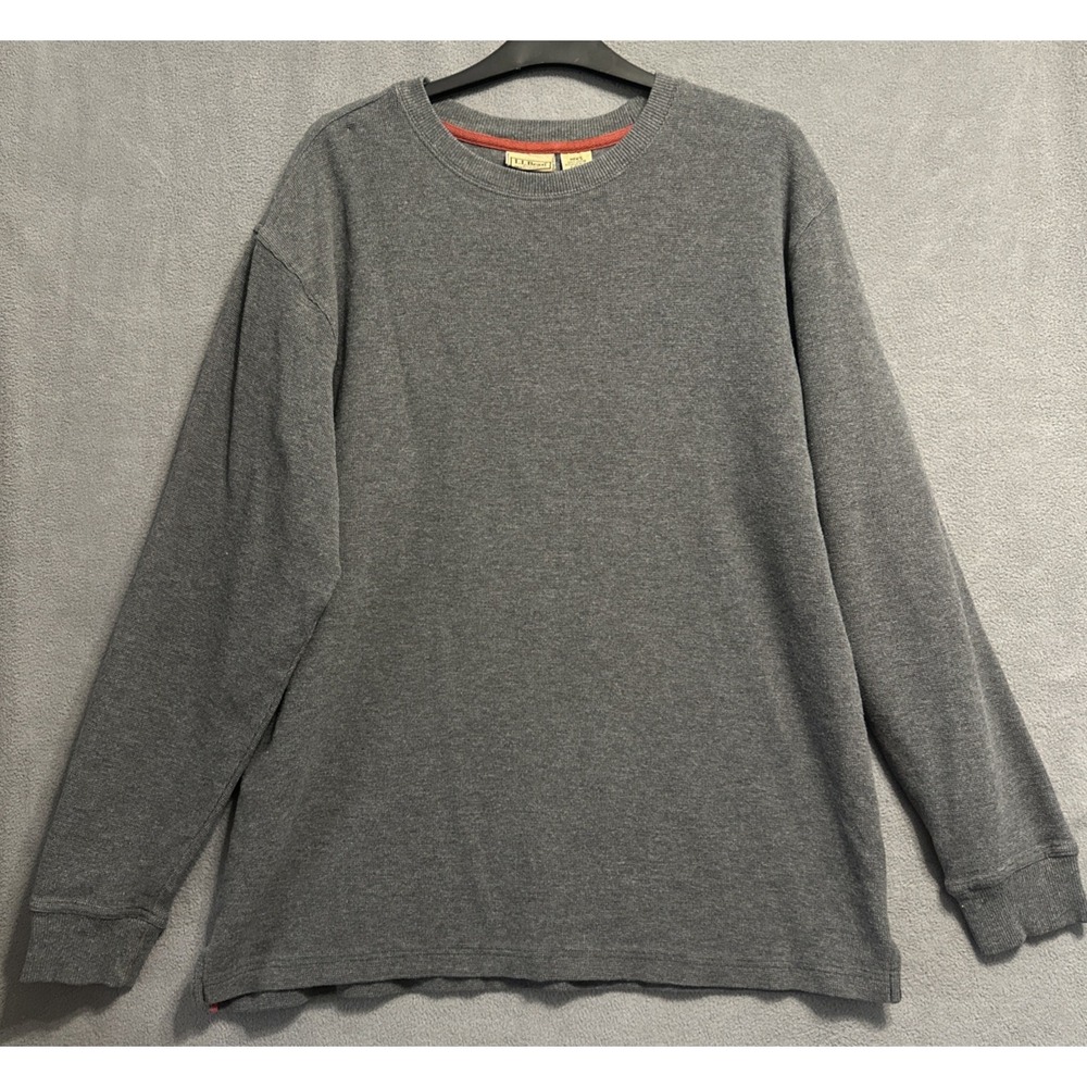 LL Bean Thermal Waffle Knit Shirt Crew Neck L/S‎ Mens Large Tall LT Gray KB19